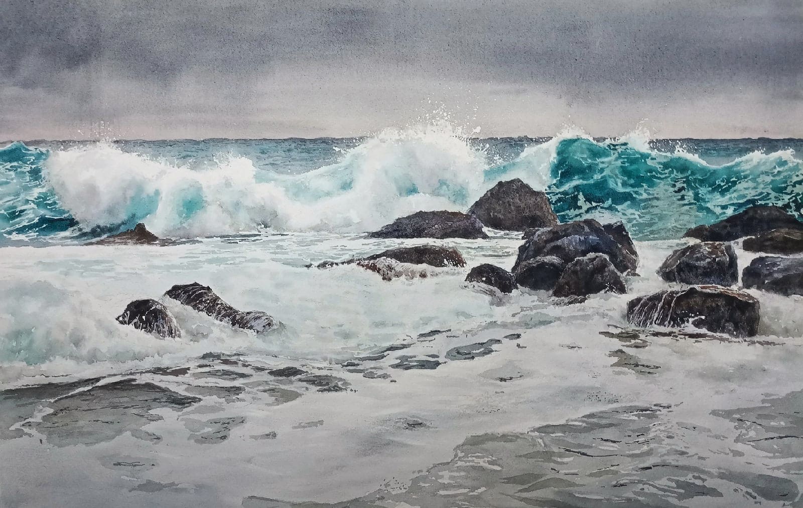 Storm in Turqoise Tones - 1, Natalie Nesterova, Buy the painting Watercolor