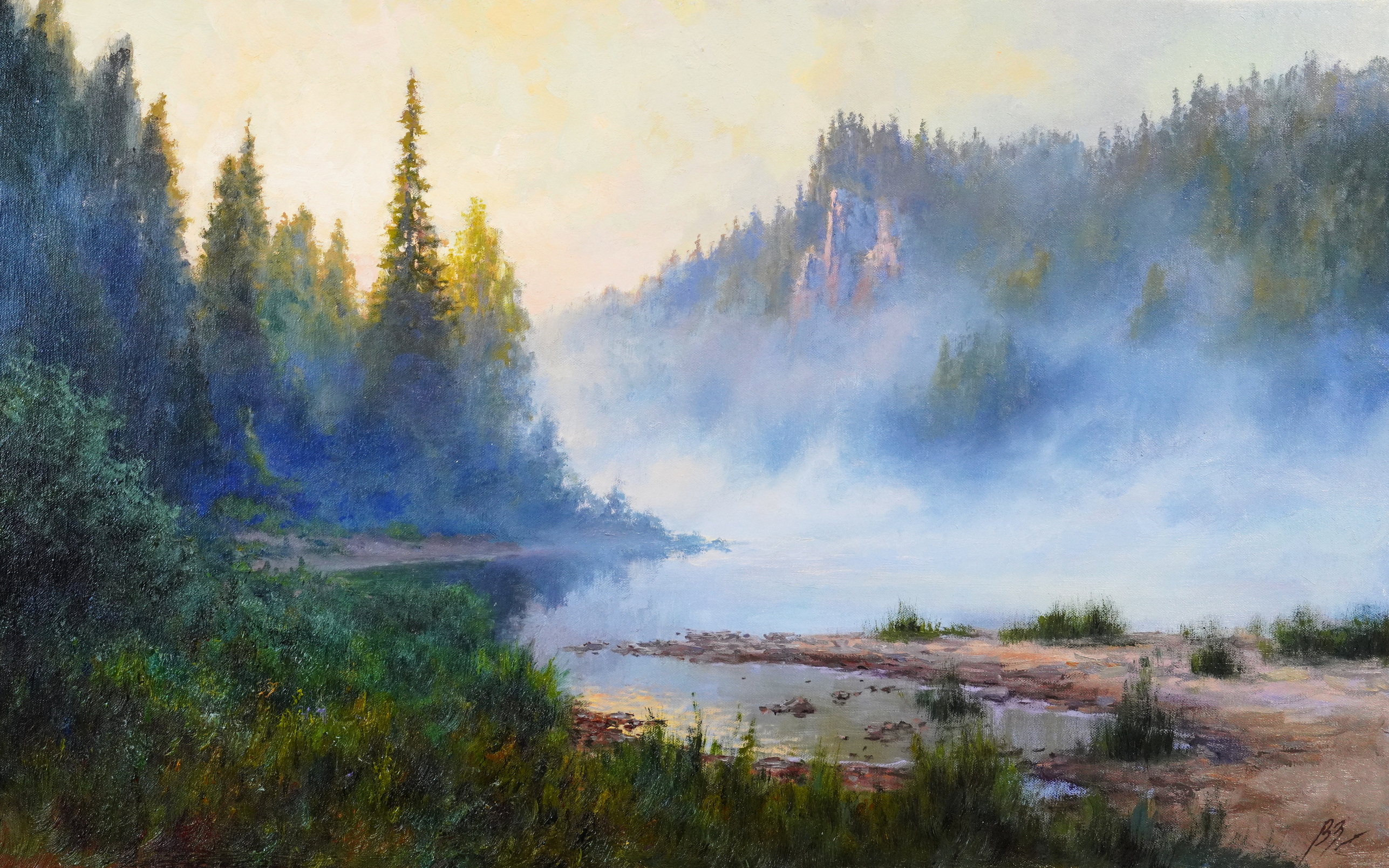 Foggy Dawn On The Chusovaya River - 1, Vadim Zainullin, Buy the painting Oil