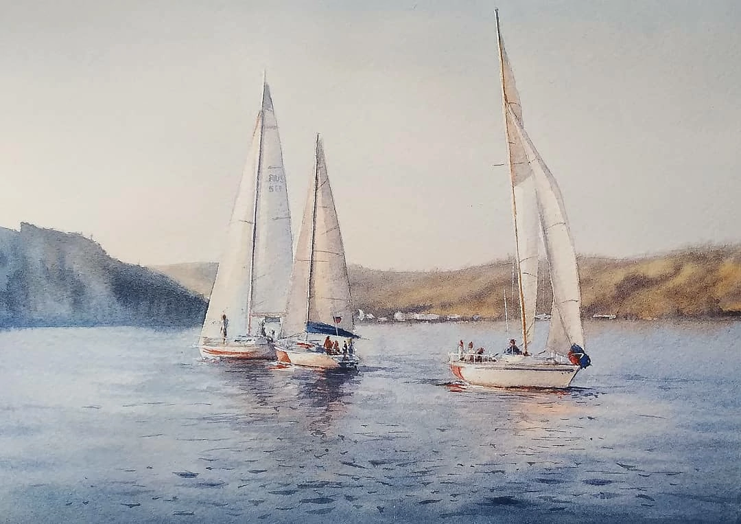 Three boats - 1, Natalie Nesterova, Buy the painting Watercolor