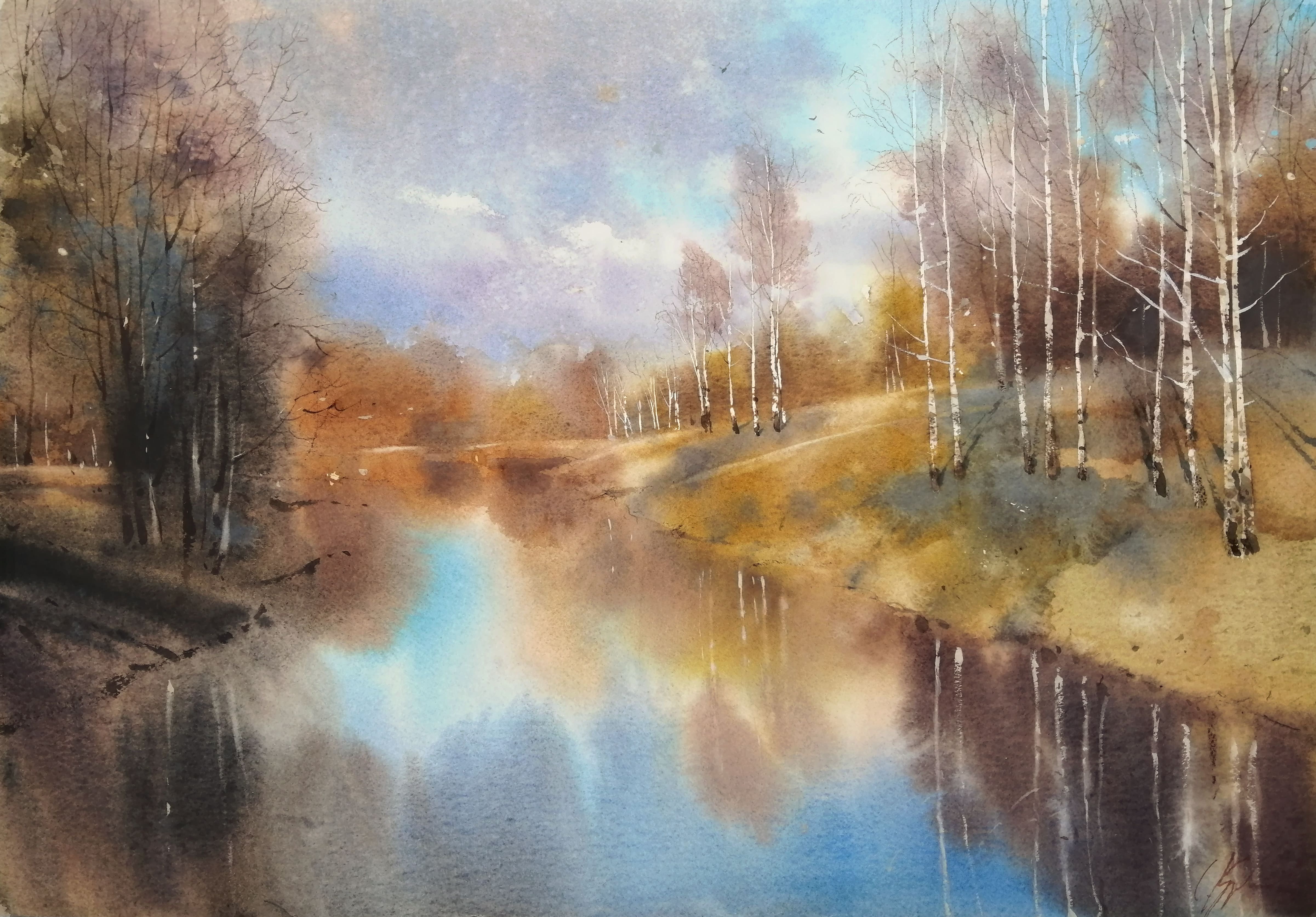 Slavyanka River. High Water - 1, Sergey Kurbatov, Buy the painting Watercolor