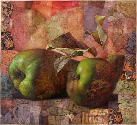 Contemplation of the evening sun on green pears