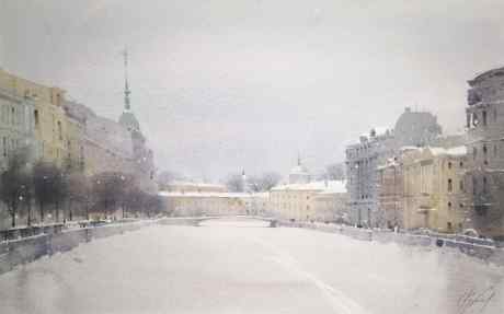 Snowfall Over River Moika