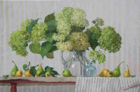 Hydrangea and Green Pears