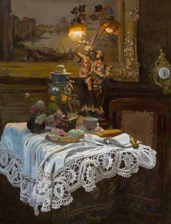 Still Life with a Lamp and a Tablecloth