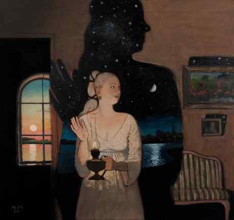 A woman with a kerosene lamp