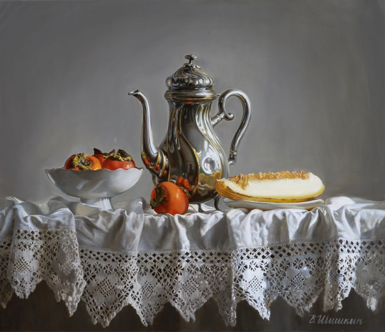 Teapot with Melon and Persimmon - 1, Valery Shishkin, Buy the painting Oil