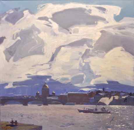 Cloudy day. The embankment of Lieutenant Schmidt