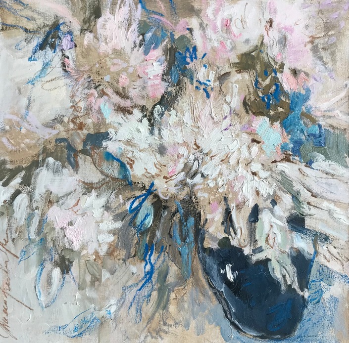 Flowers in a blue vase - 1, Maria Timofeeva, Buy the painting Oil