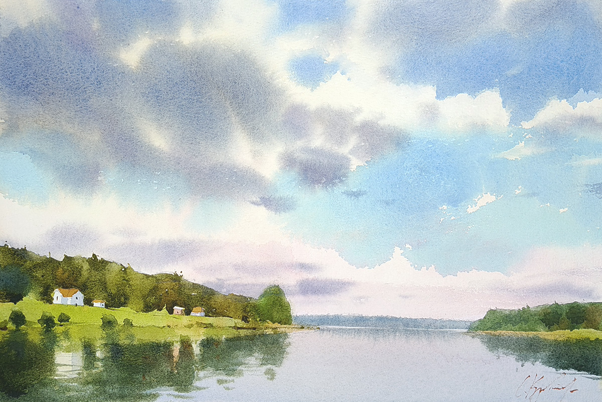 Evening on Lake Ladoga - 1, Sergey Kurbatov, Buy the painting Watercolor