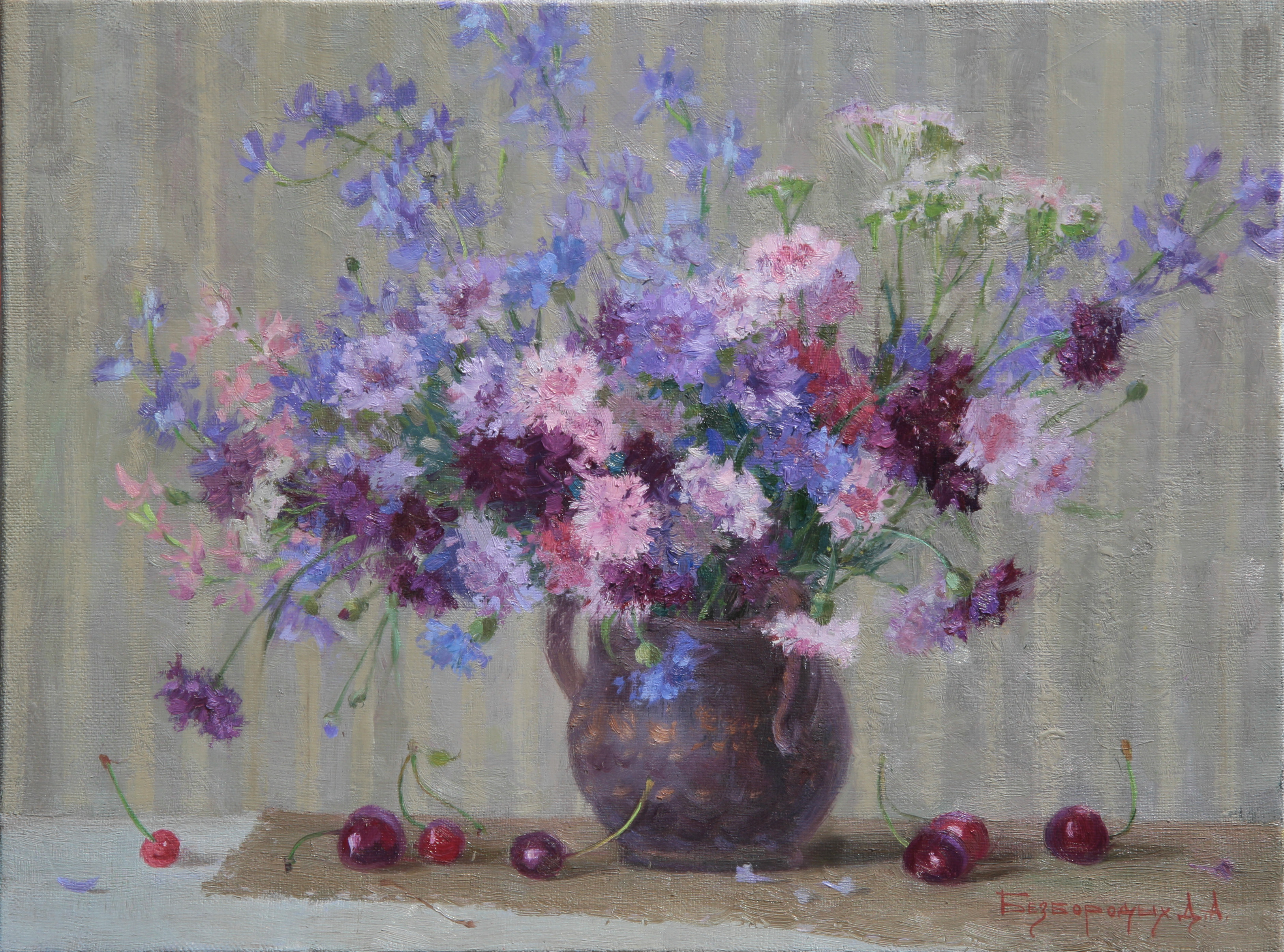 Flowers and Cherries - 1, Dina Bezborodykh, Buy the painting Oil