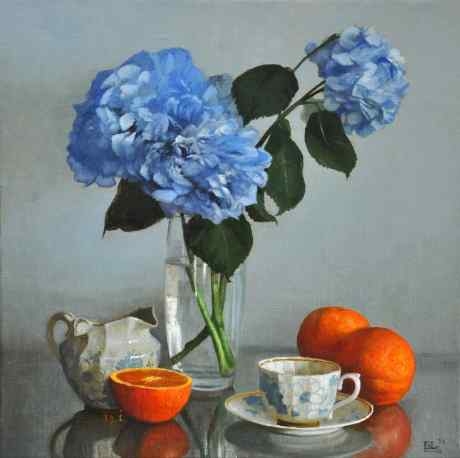 Still life with hydrangeas