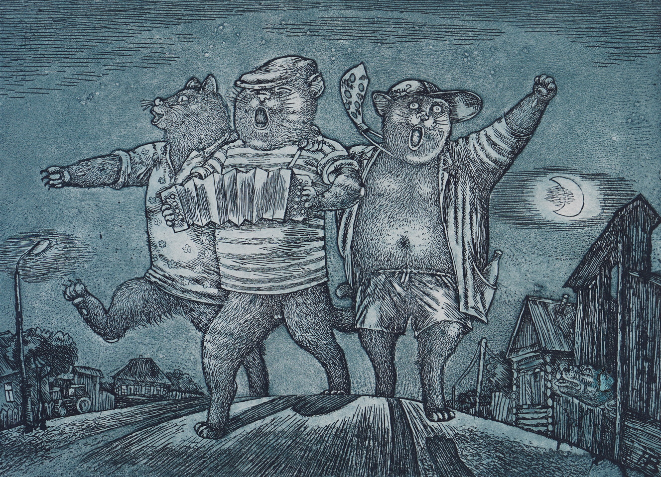 Cats Walking - 1, , Buy the painting Etching